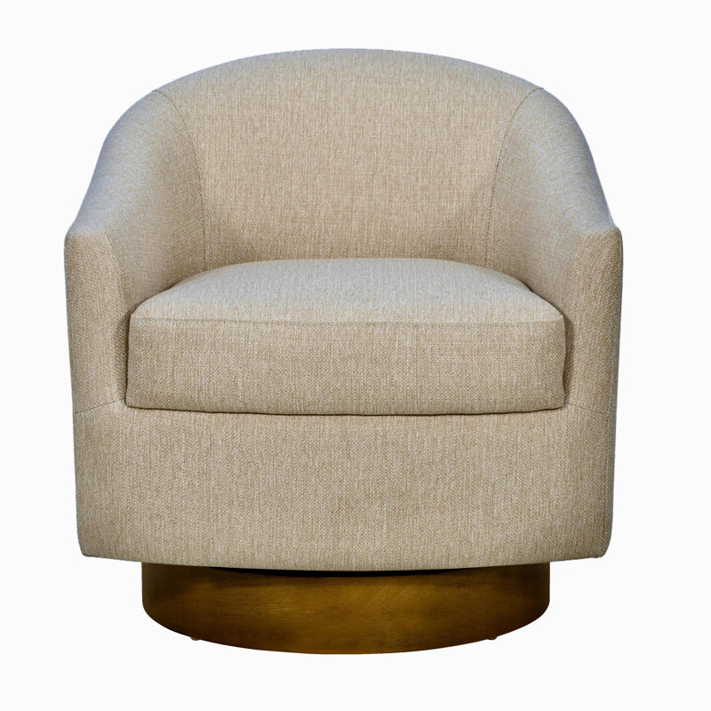 Ashton Upholstered Swivel Chair With Wood Base, Natural