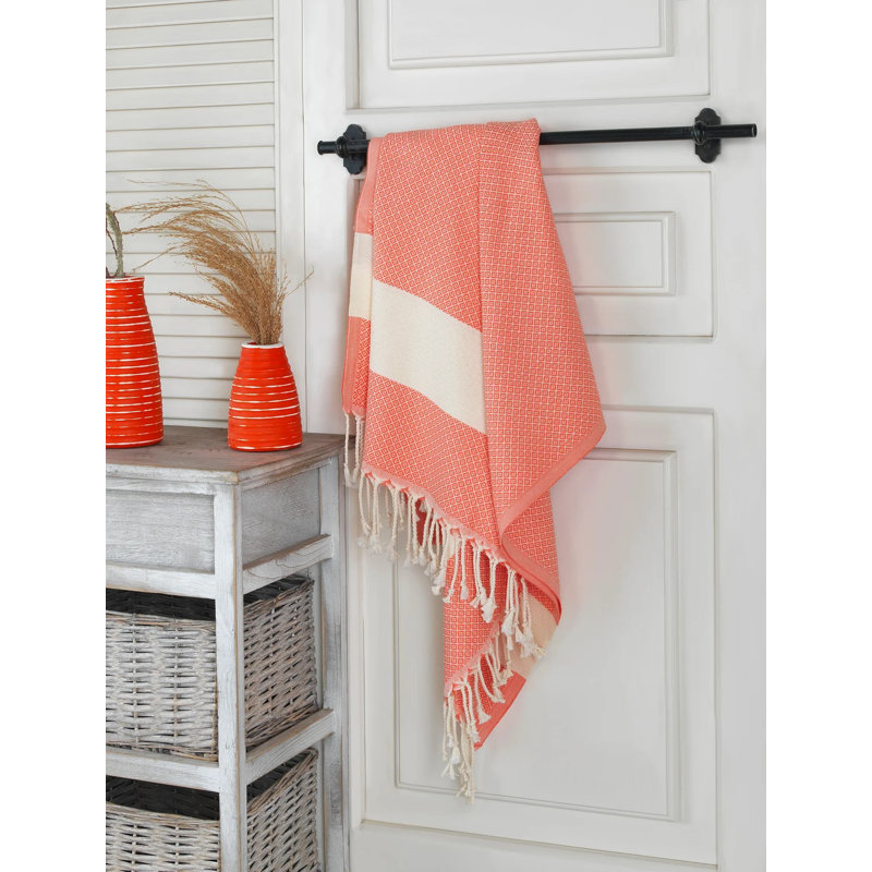 2-Pack Turkish Beach Towels, 100% Cotton Sand-Free Peshtemal Blanket, Orange