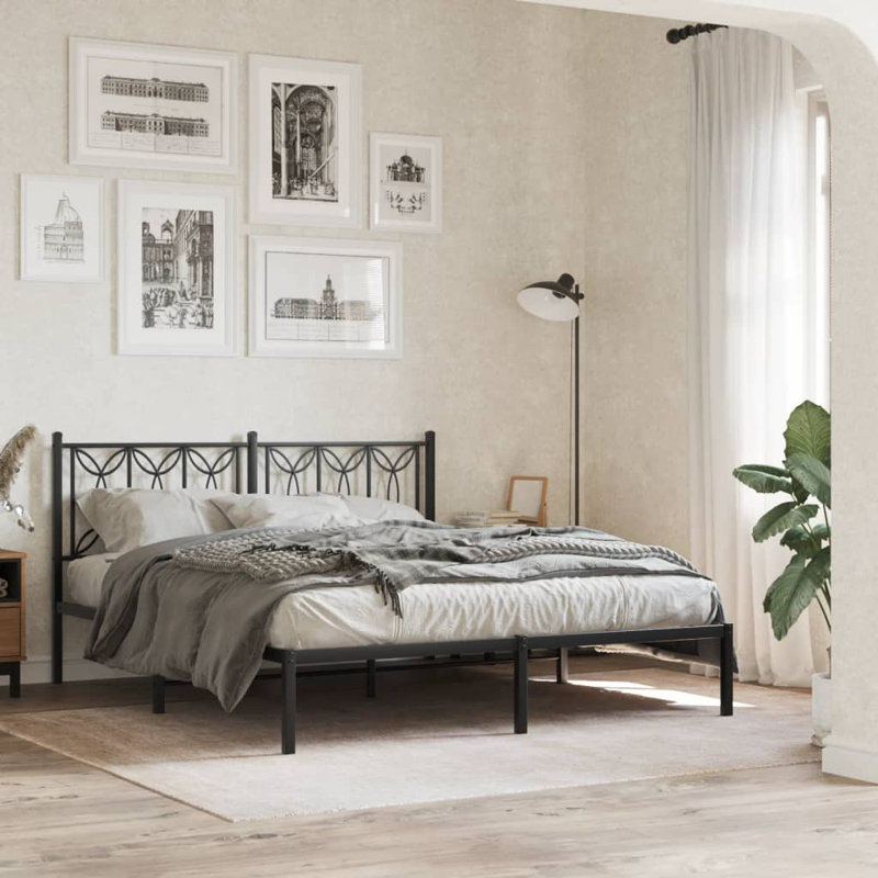 Metal Bed Frame Without Mattress With Headboard Black, European Kingsize (160 x 200 cm)