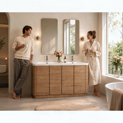 Meuble-lavabo autoportant de 60 pouces avec lavabo en résine blanche et 4 portes à fermeture en douceur