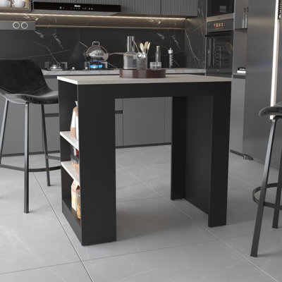 Îlot de cuisine avec base de rangement en wengé et marbre Ibiza