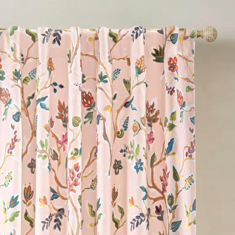 Lauren Watercolor Tree Pattern Energy Saving Thermal Insulated Blackout Lined Back Tab Rod Pocket Window Curtain 2 Panels for Living Room Bedroom