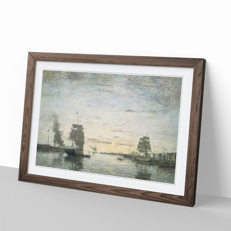 Entrance to the Harbor by Eugene Boudin - Picture Frame Painting, 27cm H x 36cm W x 2cm D, Walnut Framed