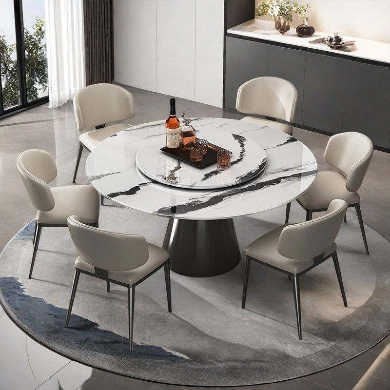 Ensemble de table de salle à manger Luxury, H 29,52 po x L 51,18 po x l 51,18 po, 9 Pieces: Table, 8 Chairs