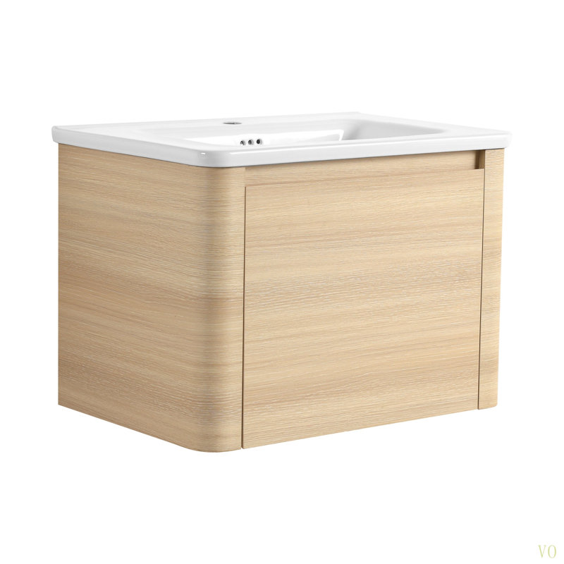 Meuble-lavabo mural avec lavabo en céramique et 1 porte à fermeture en douceur, contreplaqué, 28"