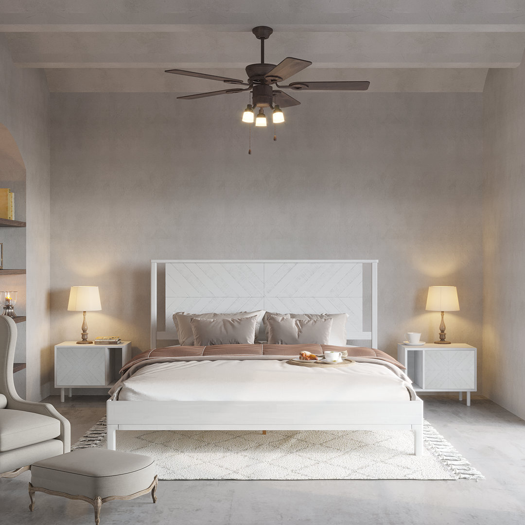 Vivian DELUXE Platform Bed Frame with Headboard – Acacia Wood Millwood Pines 