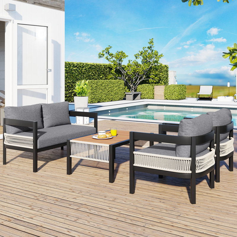 Fer d'extérieur avec table Ustyle. Imperméable, antirouille. Pe Weave. Fabrication robuste. Pour le jardin, la pelouse, le balcon. Assemblage facile. Option grise disponible Cadre. Cour, terrasse, jardin. À
