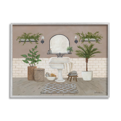 «Cozy Bathroom Greenery Plants» par Pam Britton - Cadre flottant, impression sur bois
