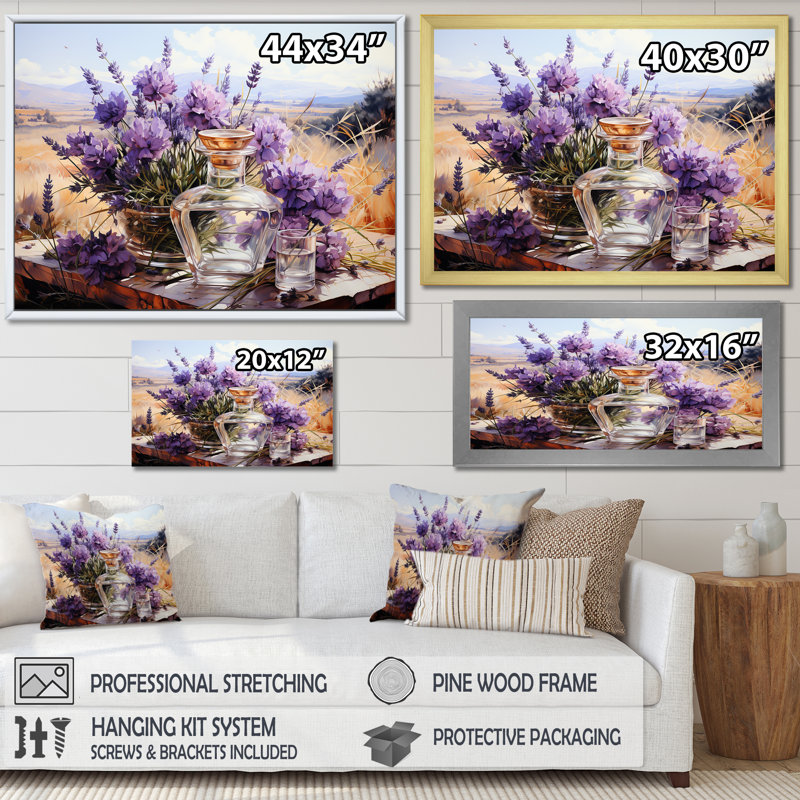 Lavande Fields Perfumes 3 - Parfums, art mural, Cadre flottant noir, H 24 po x l 32 po x P 1 po