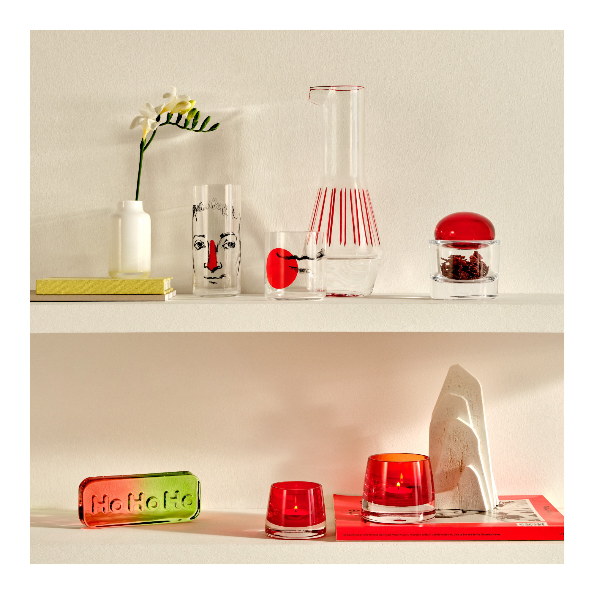 Joy Set of 2 Lead Free Crystal Votive Holder, 3.9" H x 3.12" W x 3.12" D, Red