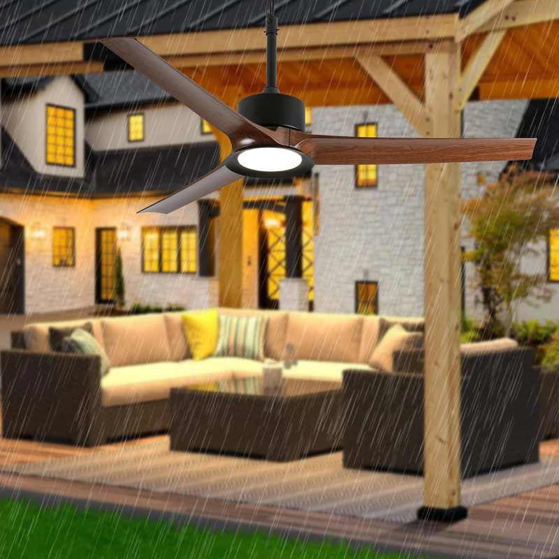 Ventilateur de plafond extérieur avec lumière: Ventilateurs de gazebo imperméables de 52 pouces avec lumières, moteur à courant continu réversible à 6 vitesses