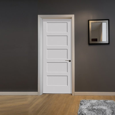 Primed 5 Panel Interior Shaker Door Prehung with 4-9/16"" Jambs -  Trimlite, 2280138pri8405LH26D4916