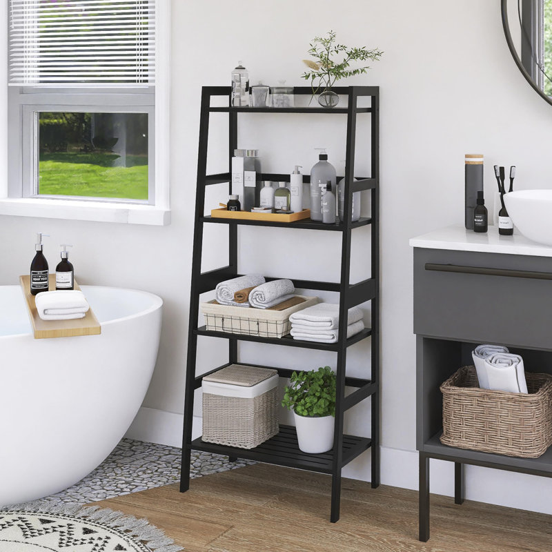 4-layer bamboo ladder bookshelf, Black