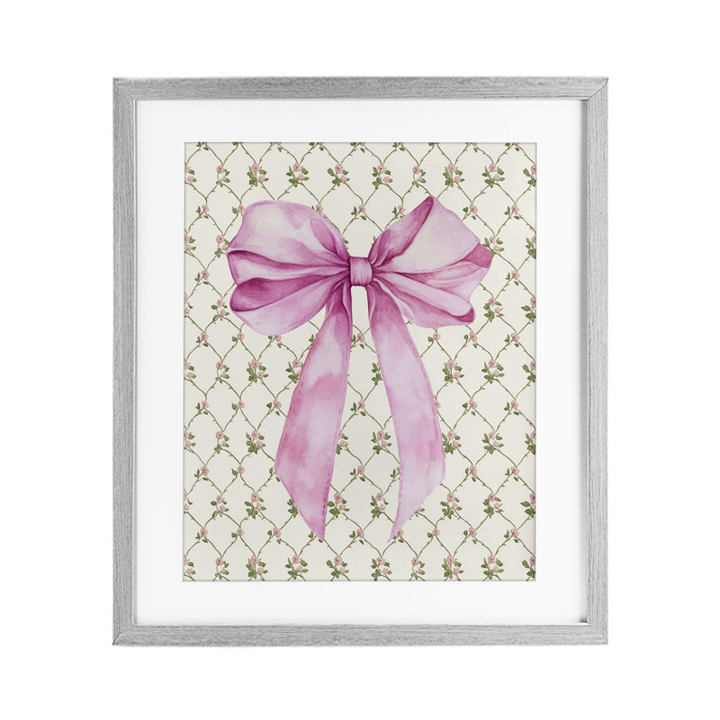 Motif de courtepointe «Pink Bow on Rose», reproduction sous verre, design par Petal Prints Design, H 21 po x l 17 po
