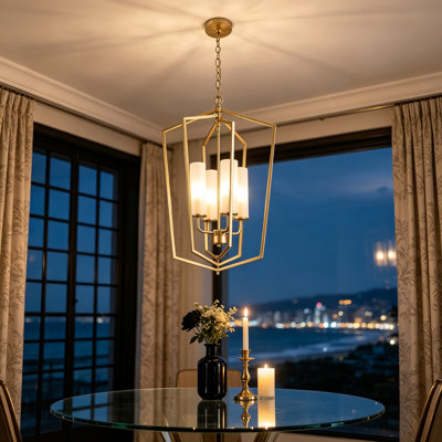  Lustre lanterne à intensité variable à 4 lumières avec abat-jour en verre frangé Jasrah