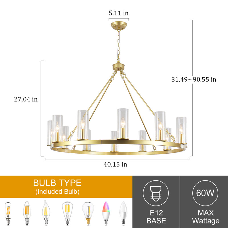 Spray Gold 12-Light Candle Style Wagon Wheel Chandelier