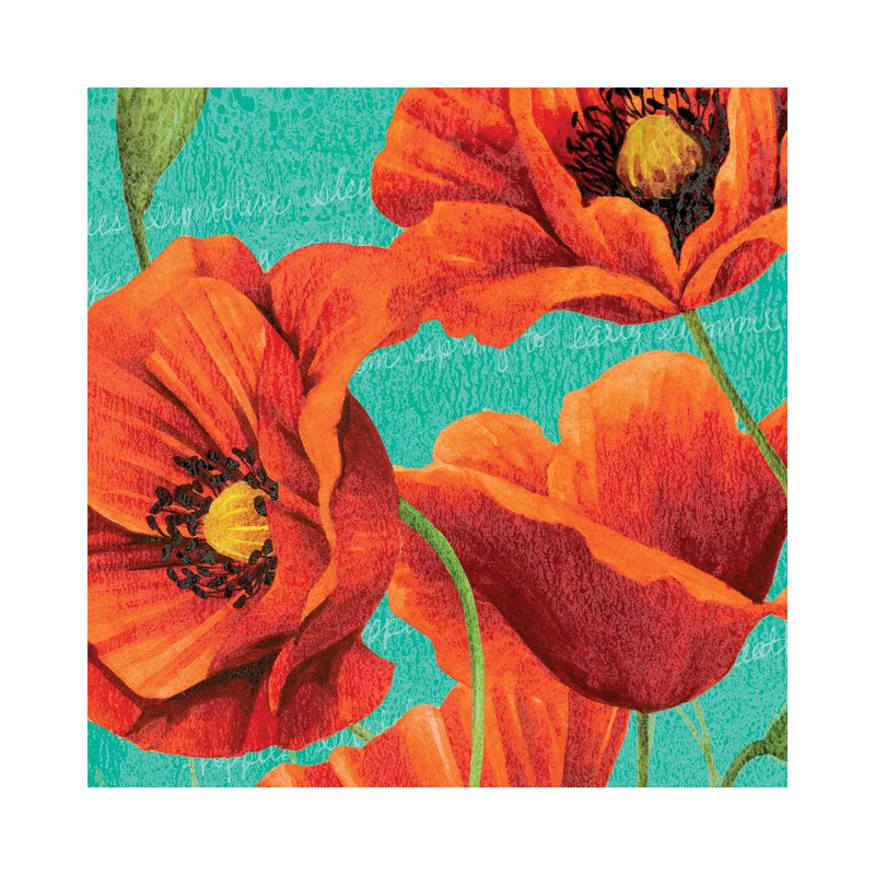 Red Poppies On Teal I - Wrapped Canvas Print, 30.48 cm H x 30.48 cm W