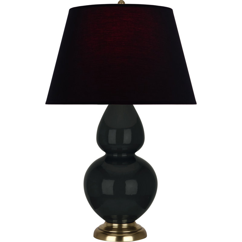 Lampe de table double gourde en céramique, Obsidienne vernie / laiton, Noir / Rouge, Laiton