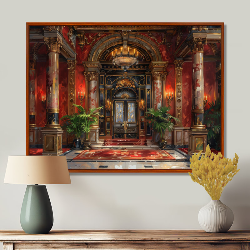 Red Gold historique Hotel Hall I - Art mural hôtels et loges, Cadre flottant brun, H 34 po x l 44 po