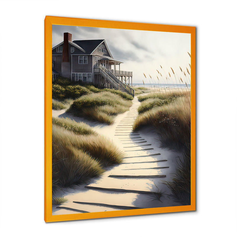 Path to Beach House IV - reproduction sur toile, H 40 po x l 30 po x P 1,5 po, Toile encadrée dorée avec coins fermés