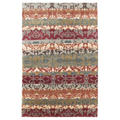 Wool Striped Area Rug in Red