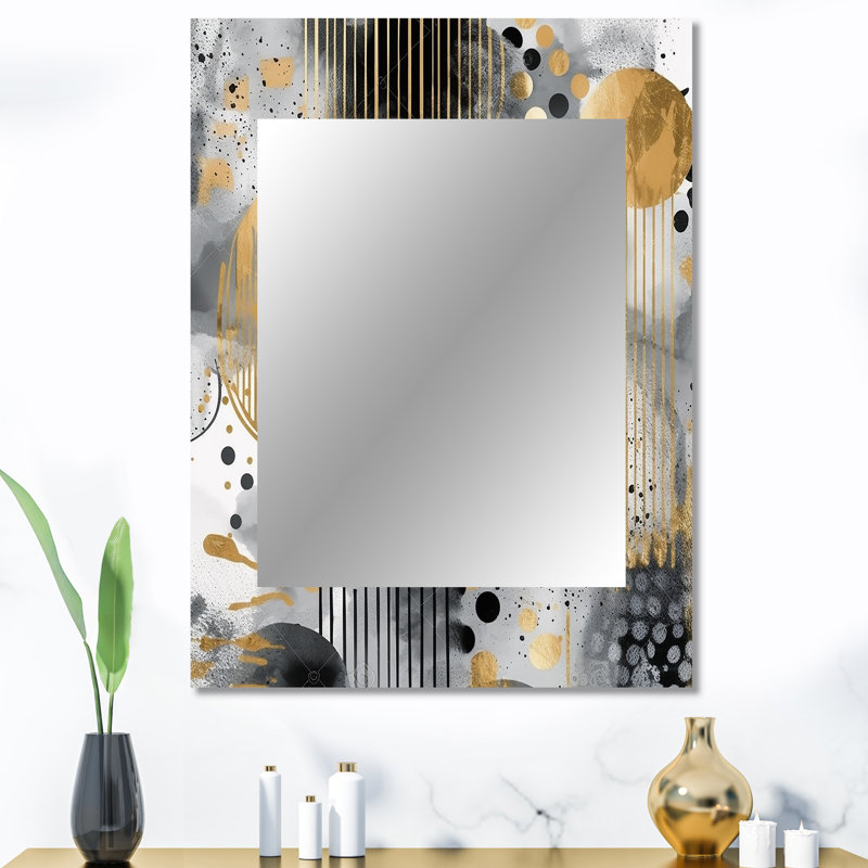 Or et gris, formes modernes, minimalisme III - miroir mural de formes, miroir décoratif moderne, impression d'art en métal
