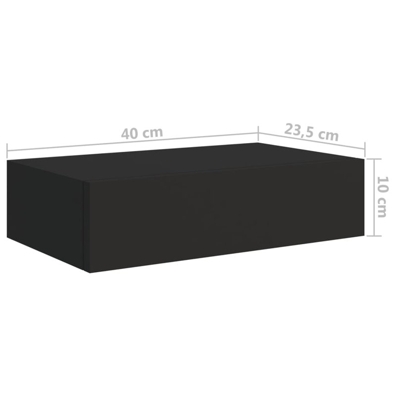 Azariana Floating Shelf with Drawer, Black, 10cm H x 40cm W x 23.5cm D