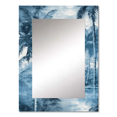 Vintage Blue Palm Trees Shadows I - Palms Mirror, Traditional Decorative Wall Mirror, Printed Metal Art