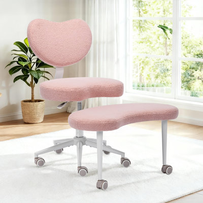 Chaise de bureau à pieds croisés, chaise de méditation de yoga pivotante à 360 °, chaise de bureau ergonomique à hauteur ajustable TDAH avec roulettes, soutien lombaire pour le bureau, rose
