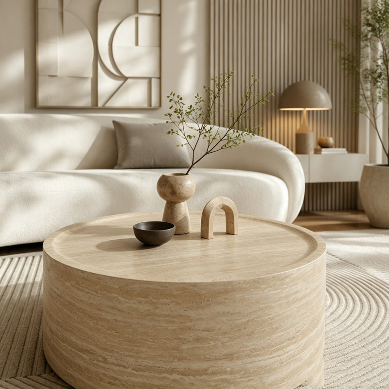 Round Coffee Table with Marble Pattern