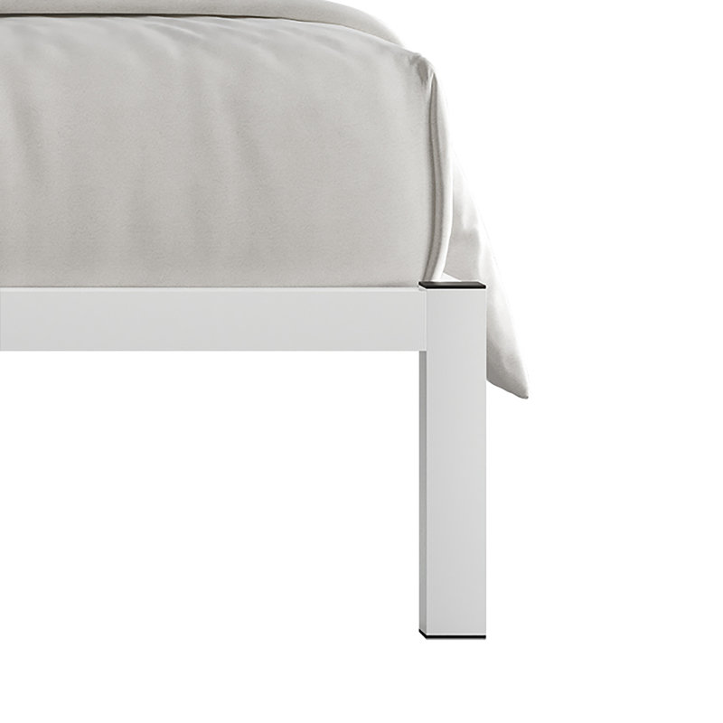 Deareon Upholstered Metal Platform Bed, White, Queen
