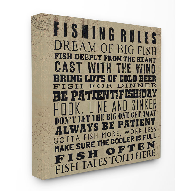 « pêche rules », art textuel, H 24 po x l 24 po x P 1,5 po, Toile