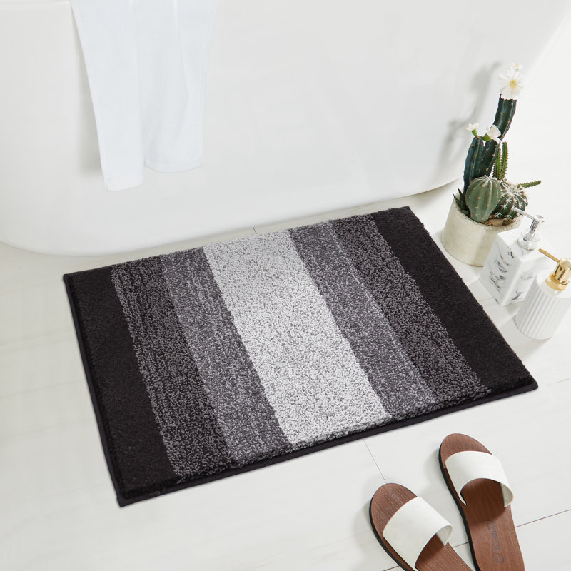 Water Absorbent Soft Plush Bath Mat, Black, 23.62" L x 15.75" W