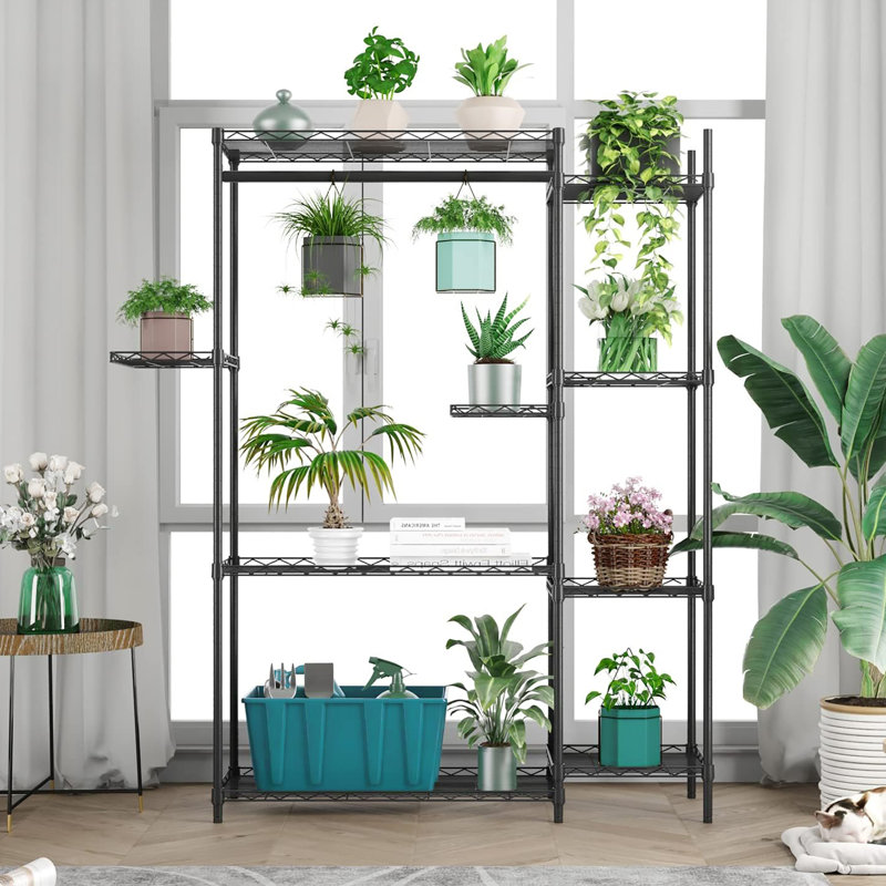 Support pour plante robuste en métal pour l'intérieur et l'extérieur, réglable avec tringle, indispensable pour le salon, le balcon et le jardin