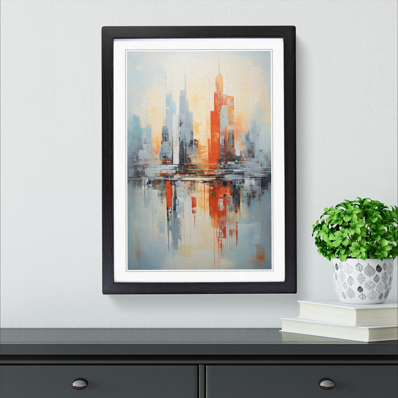 Skyline Abstract No.4 - Single Picture Frame Print on Wood, 34cm H x 25cm W x 2cm D, Black