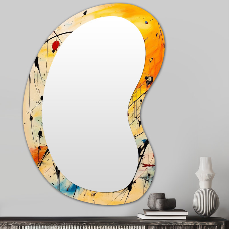 Ermalene All That Jazz Colorful Joy I - Abstract Collages Asymmetrical Decorative Mirror, Modern Irregular Shape Wall Mirror, Printed Metal Art