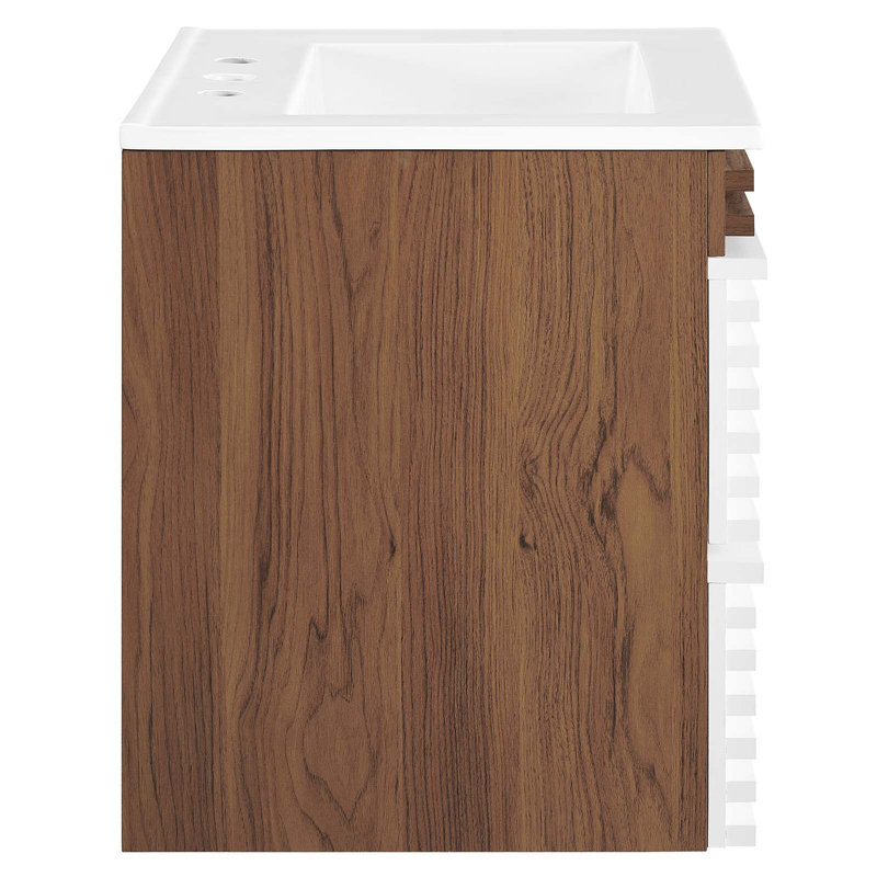 Render 24.5" White and Walnut Wall-Mount Bathroom Vanity