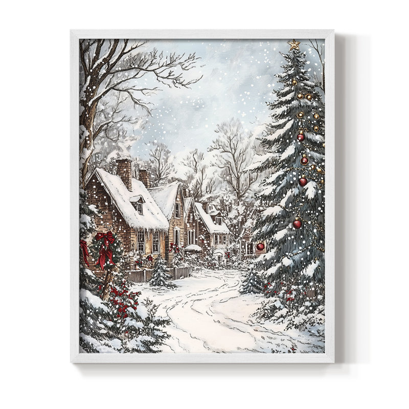 «Christmas Holiday Art Dxxiv», reproduction d'art encadrée - bois massif, H 30 po x l 24 po, Blanc