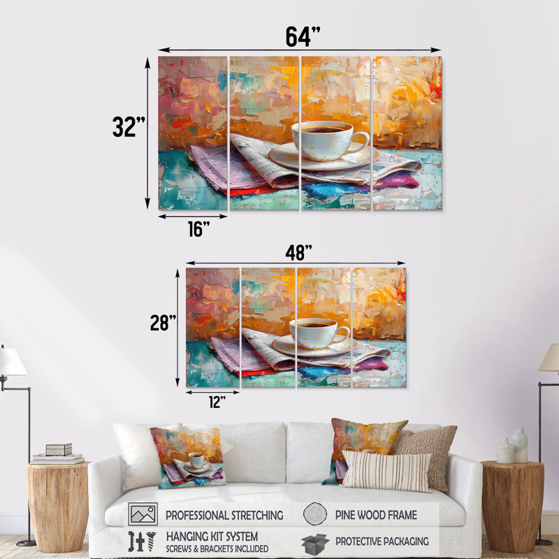 Ensemble de salon art mural Morning Cozy Cup Of Coffee, H 32 po x l 64 po