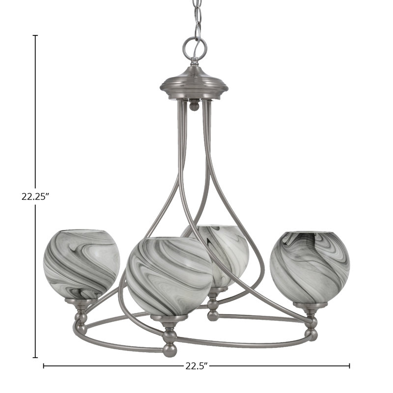 Lustre 4 lumières Sadea illustré avec verre de 5,75 po, Nickel brossé, Transparent / noir