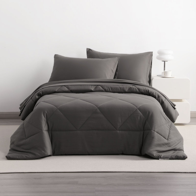 Ensemble de literie en microfibre toutes saisons 5 pièces, Gris foncé