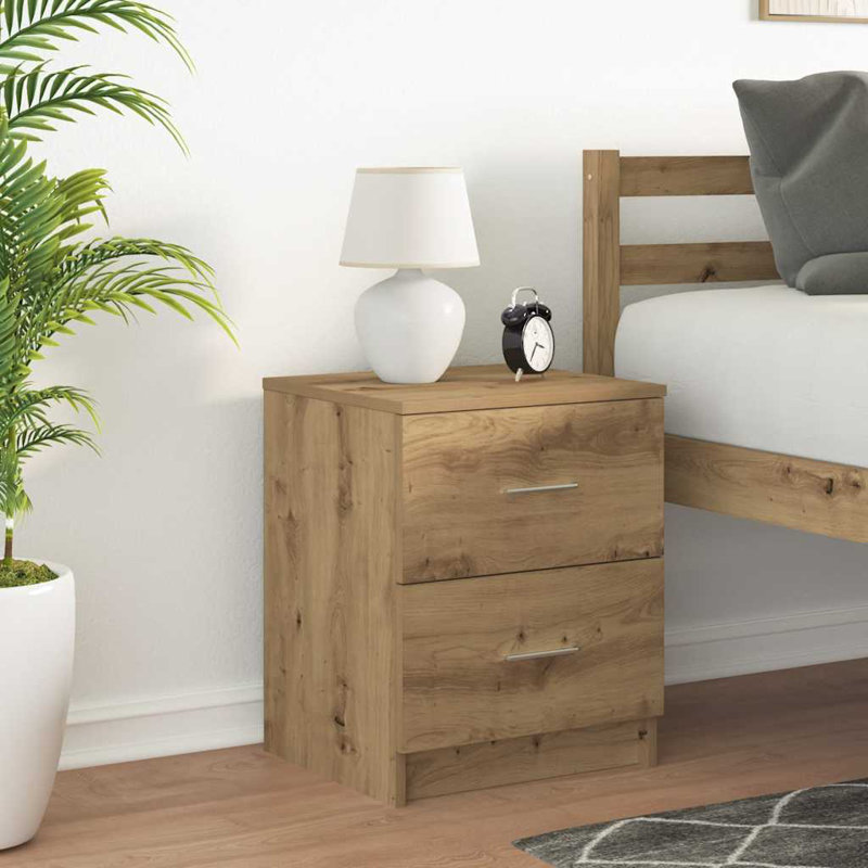 Bedside Cabinet With 2 Drawers, Artisan Oak, 1