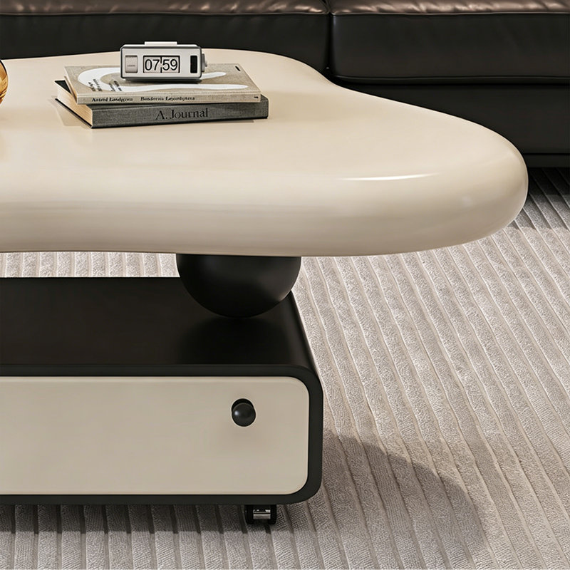 Table basse Italian Luxury Minimalist, 18.5" H x 39.37" W x 27.16" D, Cream / Black