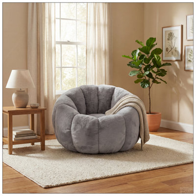 Adult Bean Bag Chair, Floral-Shaped Bean Bag Sofa, Ultra-Soft Faux Fur Sofa, Large Reading Chair for Living Room or Bedroom, Gray, Single-Seater