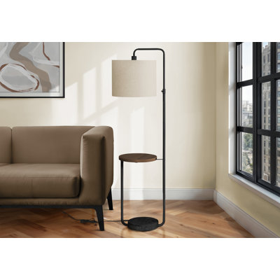 Éclairage, lampe sur pied, port USB inclus, métal, abat-jour ivoire / crème, contemporain
