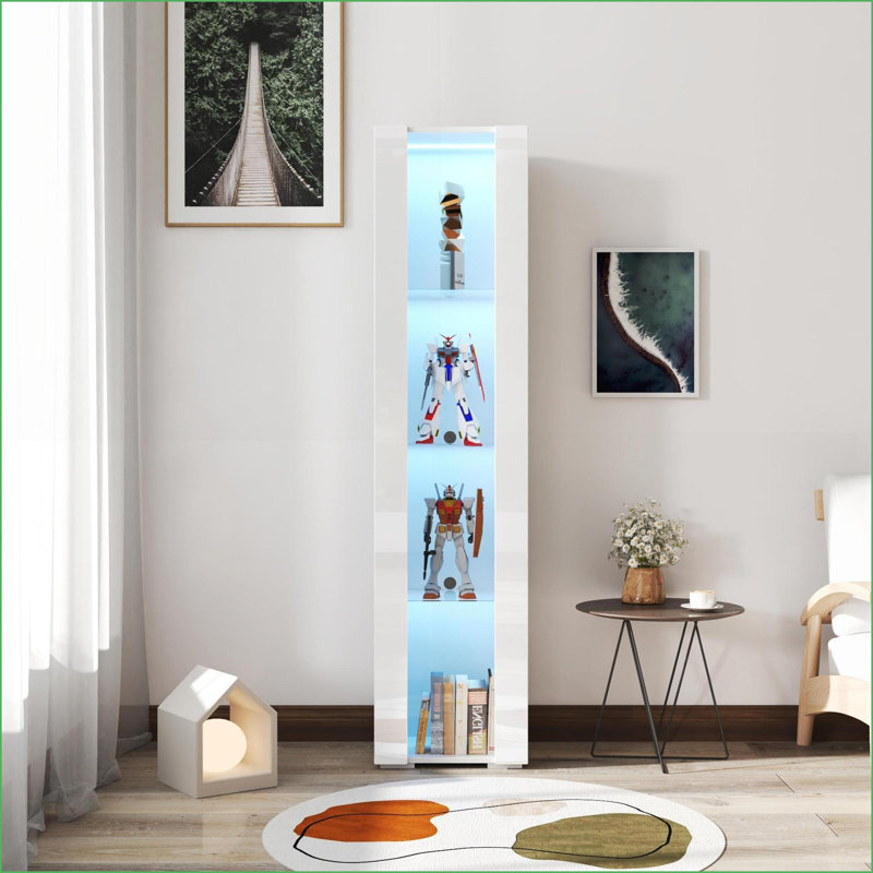 Cabinets, Snow White Side Cabinet with 3 Blue Aluminum Strip Lamps, W40xD29xH170CM | Particle Board | Minimalist