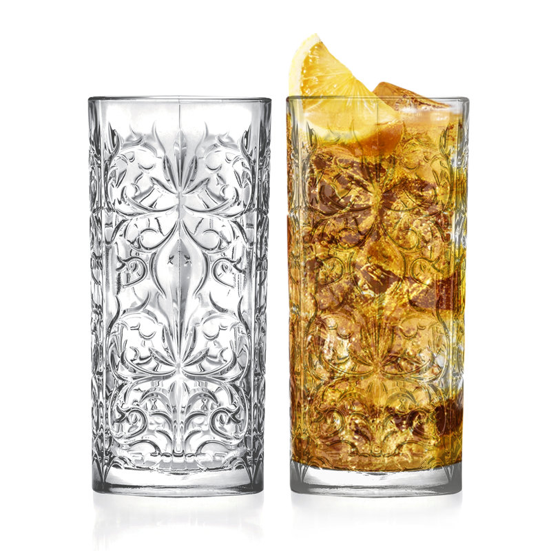 Elegant Tattoo Design Clear Glass Highball Tumblers Set of 2, 13 oz