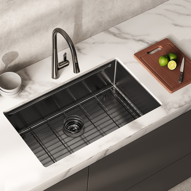 HIGOLD 30" L Workstation Undermount 16G Stainless Steel Kitchen Sink with Accessories, Gunmetal Black