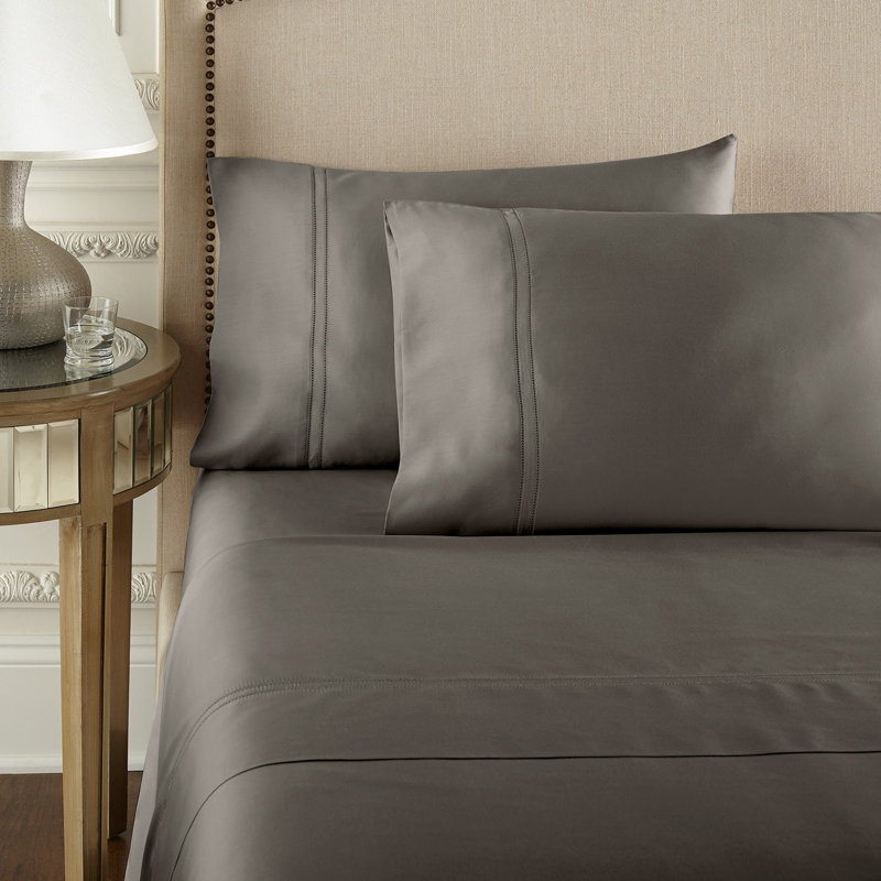 Yalda Egyptian Cotton Sateen Sheet Set , Charcoal, California King Sheet Set + 2 Pillowcases