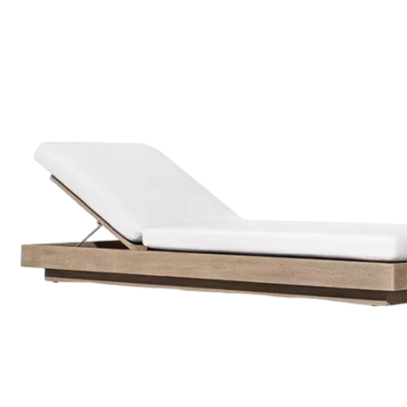Outdoor Recliner Wood Frame Adjustable Back Outdoor Teak Wood Chaise Lounge , Cushion Included